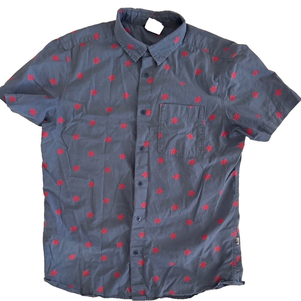 The North Face Short Sleeve Button Down Hiking Shirt Men's L Blue Red Flowers